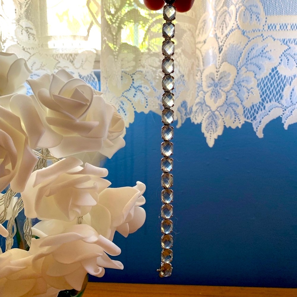 Cushion cut prasiolite in sterling silver bracelet